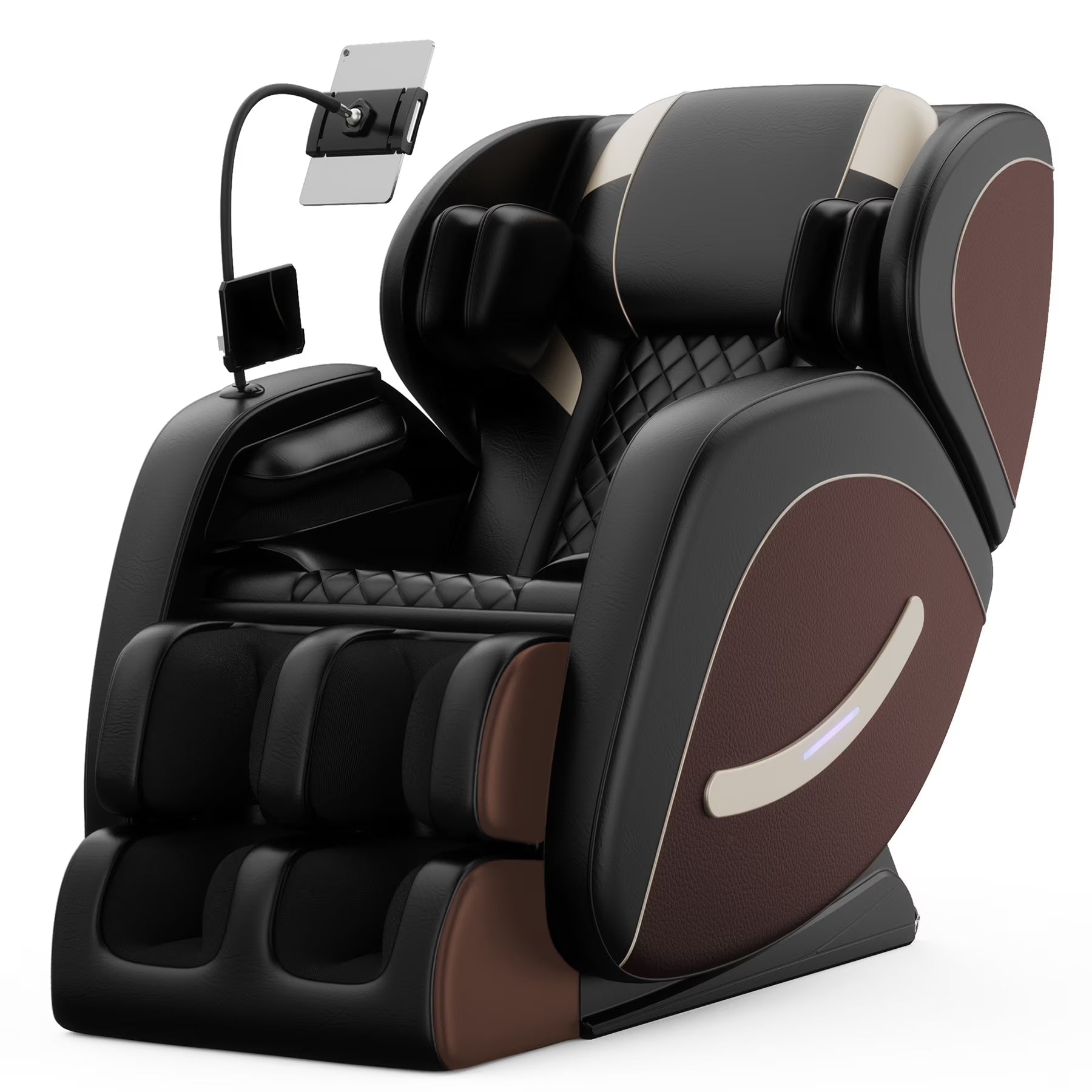 Full Body Massage Chair Recliner with Zero Gravity, Leather Massage Chair with Air Pressure, 8 Massage Fix Rollers, Heating, Airbag, Bluetooth, Retractable Footrest for Relaxion, Brown+Black
